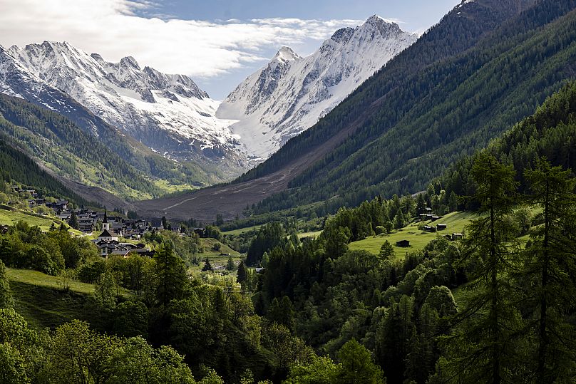A massive debris avalanche, with the village of Kippel in the foreground, is seen on Thursday 29 May.
