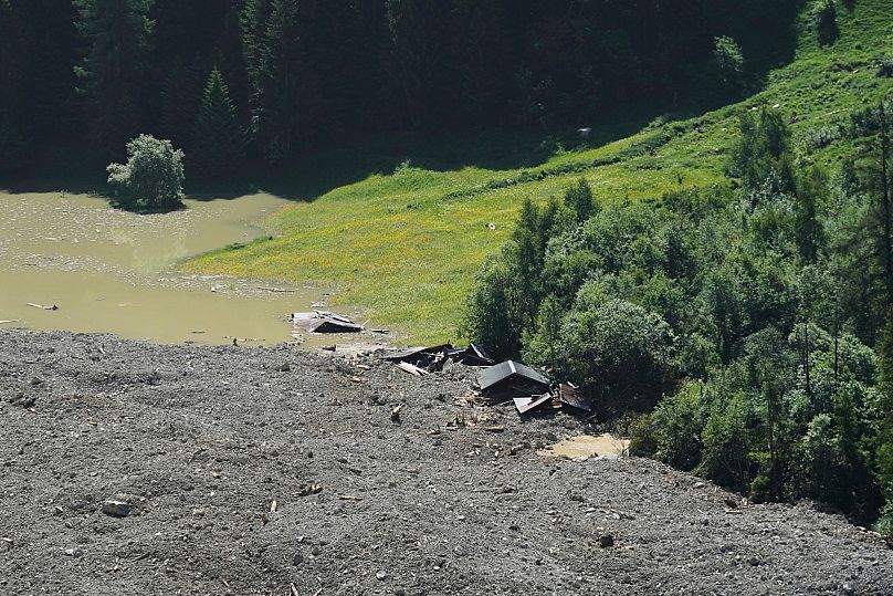 The aftermath of the Birch Glacier collapse is visible in Blatten, Switzerland.
