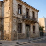 Παλαιά οικοδομή με εμφανείς φθορές και προστατευτική περίφραξη σε δρόμο της Λευκωσίας