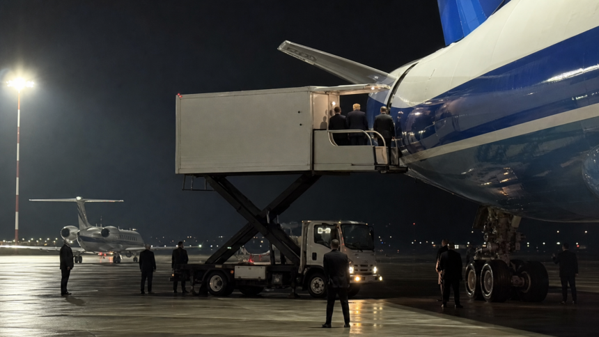 Αναπαράσταση της μυστικής μετακίνησης του Ντόναλντ Τραμπ με όχημα τροφοδοσίας αεροσκαφών στην Άγκυρα