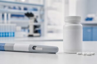Από την ένεση στο χάπι: Η νέα φάση της μάχης Novo Nordisk–Eli Lilly – καθαρή editorial απεικόνιση