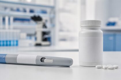 Από την ένεση στο χάπι: Η νέα φάση της μάχης Novo Nordisk–Eli Lilly – καθαρή editorial απεικόνιση