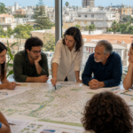 Δημότες και πολεοδόμοι συζητούν πάνω από χάρτη της Λευκωσίας