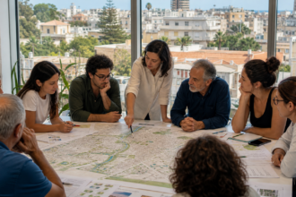 Δημότες και πολεοδόμοι συζητούν πάνω από χάρτη της Λευκωσίας