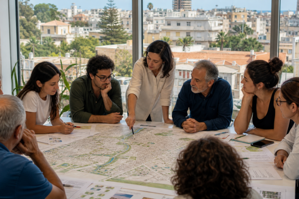 Δημότες και πολεοδόμοι συζητούν πάνω από χάρτη της Λευκωσίας