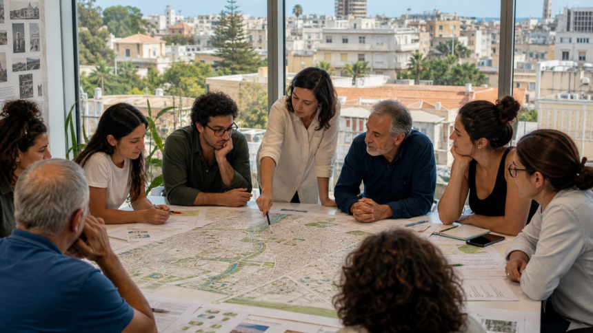 Δημότες και πολεοδόμοι συζητούν πάνω από χάρτη της Λευκωσίας