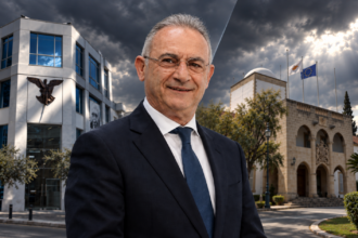 Φωτοσύνθεση του Αβέρωφ Νεοφύτου με τα κτίρια του ΔΗΣΥ και του Προεδρικού στο φόντο