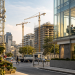 Σύγχρονη κυπριακή πόλη με εμπόριο, τηλεπικοινωνίες, χρηματοοικονομικά γραφεία και κατασκευές