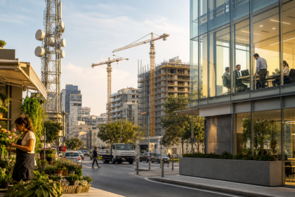 Σύγχρονη κυπριακή πόλη με εμπόριο, τηλεπικοινωνίες, χρηματοοικονομικά γραφεία και κατασκευές