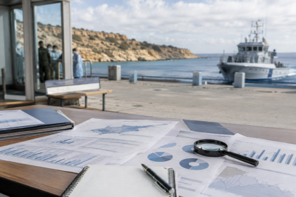 Συμβολική απεικόνιση της Κύπρου και της μείωσης των παράτυπων μεταναστευτικών αφίξεων κατά 92%