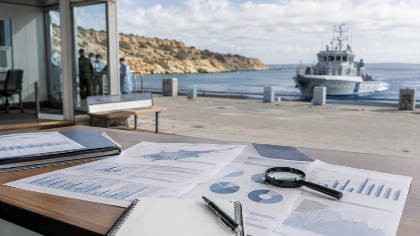 Συμβολική απεικόνιση της Κύπρου και της μείωσης των παράτυπων μεταναστευτικών αφίξεων κατά 92%
