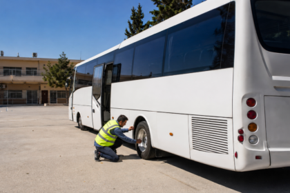 Συμβολική εικονογράφηση τεχνικού ελέγχου σχολικού λεωφορείου