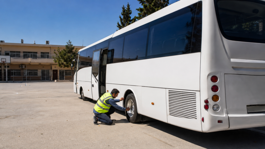 Συμβολική εικονογράφηση τεχνικού ελέγχου σχολικού λεωφορείου