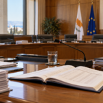 Ενδεικτική εικονογράφηση αίθουσας κοινοβουλευτικής επιτροπής με έγγραφα ελέγχου