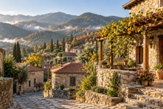 Εικονογραφική εικόνα πεζοπορικής διαδρομής σε ορεινό χωριό της Κύπρου