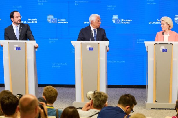 Νίκος Χριστοδουλίδης, Αντόνιο Κόστα και Ούρσουλα φον ντερ Λάιεν στις Βρυξέλλες, 18 Ιουνίου 2026. Φωτογραφία αρχείου.