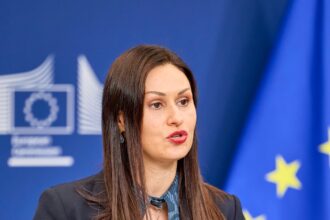 Η Μαρία Παναγιώτου σε συνέντευξη Τύπου στις Βρυξέλλες, 7 Ιανουαρίου 2026. Φωτογραφία αρχείου.