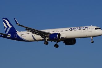 Αεροσκάφος Airbus A321neo της Aegean κατά την προσγείωση στο Βερολίνο, 19 Ιανουαρίου 2026