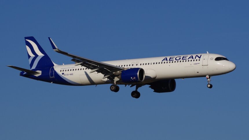 Αεροσκάφος Airbus A321neo της Aegean κατά την προσγείωση στο Βερολίνο, 19 Ιανουαρίου 2026