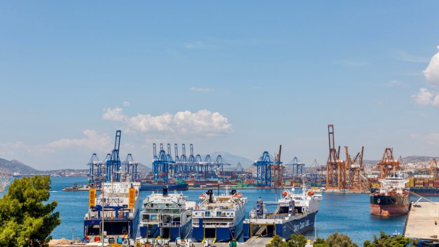 Εμπορευματοκιβώτια και πλοία στο λιμάνι του Πειραιά