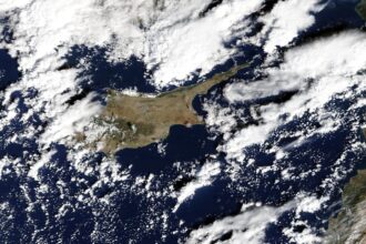 Δορυφορική φωτογραφία της Κύπρου και νεφώσεων στην ανατολική Μεσόγειο, 2 Οκτωβρίου 2026
