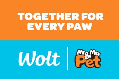 Το επίσημο γραφικό Together for Every Paw με τα λογότυπα Wolt και Mr & Mrs Pet
